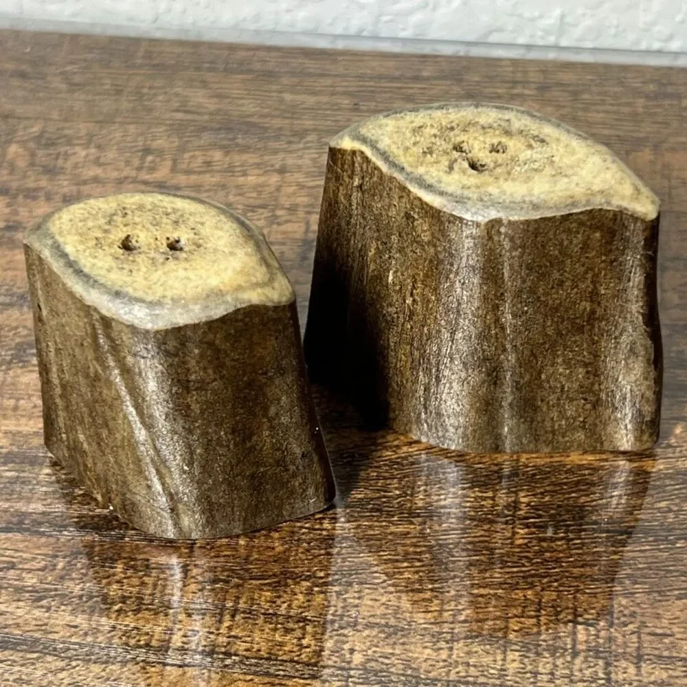 Vintage Real Antler Salt Pepper Shakers Carved Natural Horn Rustic Lodge Cabin